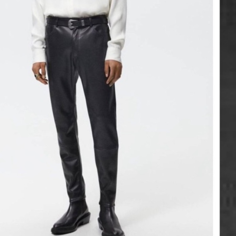 Zara men’s black faux leather leatherette skinny fit pants 34